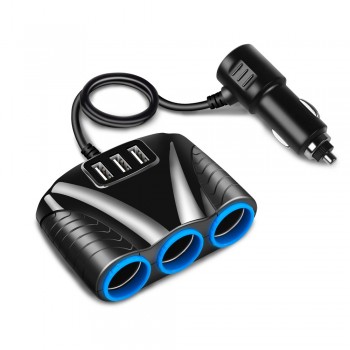 12V/24V 120W 3 Way Auto Sockets Car Cigarette Lighter Adapter LSplitter Lighter 5V 3.1A Output Power 3 USB Car Charger