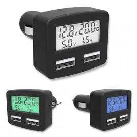Universal 5 in1 3A Car-charger DC 5V Dual USB Ports Car Phone Charger with Temperature Voltage Current Display
