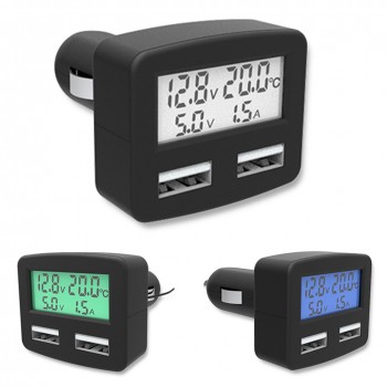 Universal 5 in1 3A Car-charger DC 5V Dual USB Ports Car Phone Charger with Temperature Voltage Current Display