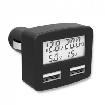 Universal 5 in1 3A Car-charger DC 5V Dual USB Ports Car Phone Charger with Temperature Voltage Current Display