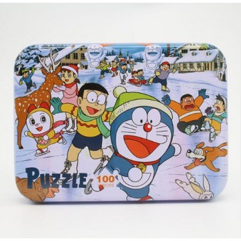 100pcs/set Wooden Puzzle Cartoon Toy 3D Wood Puzzle Iron Box Package Jigsaw Puzzle for Child Early Educational Montessori Toys