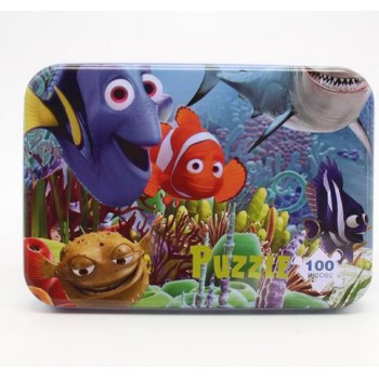 100pcs/set Wooden Puzzle Cartoon Toy 3D Wood Puzzle Iron Box Package Jigsaw Puzzle for Child Early Educational Montessori Toys