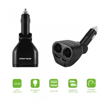 120W Car Power Adapter Cigarette Lighter Socket Splitter Hub With Dual USB Charger 5V/3.4A For IPhone IPad Car DVR Kits