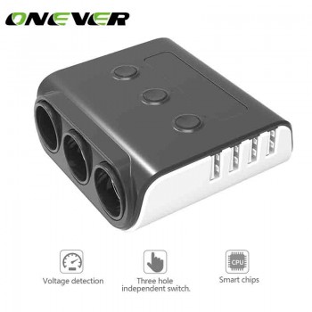 Onever 1 to 3 Cigarette Lighter Splitter 4 USB Port Car Charger Support Smart Fast Charging for Car Recorder Mobile Phone Tablet