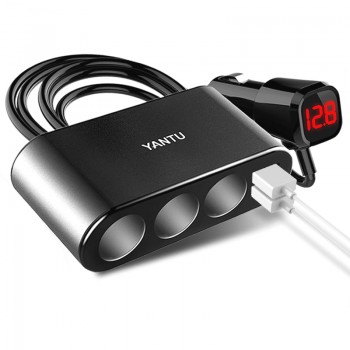 3 Socket 2 USB Car Cigarette Lighter Splitter 120W 3.1A 12V/24V Automobile Charger Adapter With Voltage Display For Phone DVR