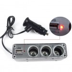 High Quality 3 Way Car Cigarette Lighter Socket Splitter Charger Power Adapter DC+USB Port Plug 12V-24V Free Shipping