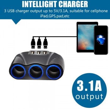 universal 3 ways car auto cigarette lighter socket splitter power 12v female car cigarette lighter socket plug connector