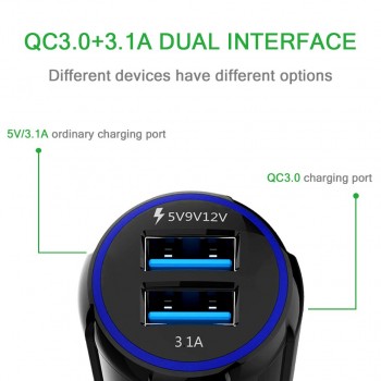 Quick Charge 3.0 Car Charger For Mobile Phone Dual Usb Power adapter Qualcomm Qc 3.0 Fast Charging Adapter Mini Usb Car Charger