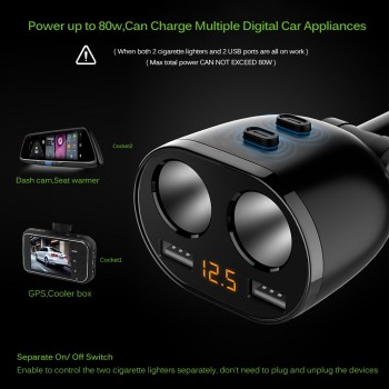 2 Way Auto Car Cigarette Lighter Socket Splitter Charger 3.1A Dual USB Car Charger Power Adapter for iPhone Samsung GPS DVR Cam