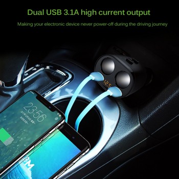 2 Way Auto Car Cigarette Lighter Socket Splitter Charger 3.1A Dual USB Car Charger Power Adapter for iPhone Samsung GPS DVR Cam
