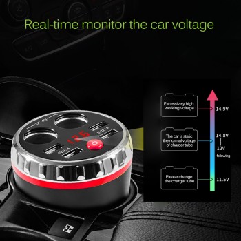 Onever 5V 3.1A 4 USB Expand Back Seat Car Charger Car Cup Electronic Lighter Socket Splitter Tablet Dual Cigarette Lighter