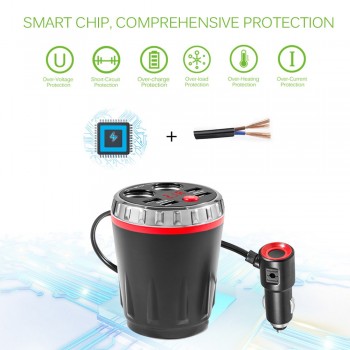 Onever 5V 3.1A 4 USB Expand Back Seat Car Charger Car Cup Electronic Lighter Socket Splitter Tablet Dual Cigarette Lighter