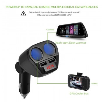 Onever 120W Car Cigarette Lighter Socket Splitter Hub Power Adapter With Dual USB Charger 5V/3.4A For IPhone IPad Car Kits DVR