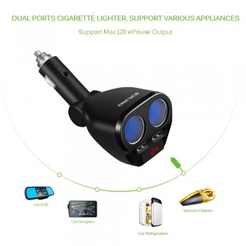 Onever 120W Car Cigarette Lighter Socket Splitter Hub Power Adapter With Dual USB Charger 5V/3.4A For IPhone IPad Car Kits DVR