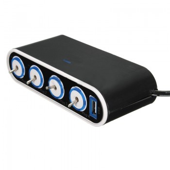 KROAK 4 Way Car Power Adapter Cigarette Lighter Socket Splitter Charger 12V/24V USB+LED Light Switch