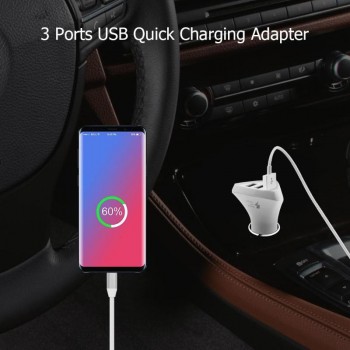 Portable Quick Charge 3 Port USB Car Charger Fast Charging DC Adapter for iPhone for Samsung Mobile Phone Tablet