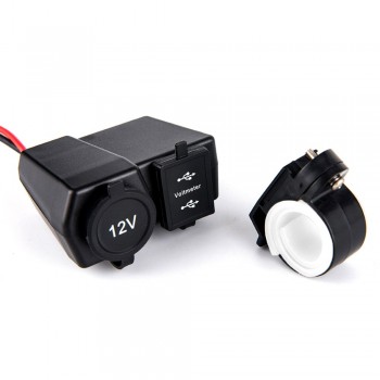 12V/24V Waterproof Car Boat Motorcycle Power adapter Dual USB Charger Voltmeter with 12V Cigarette Lighter Socket DY072