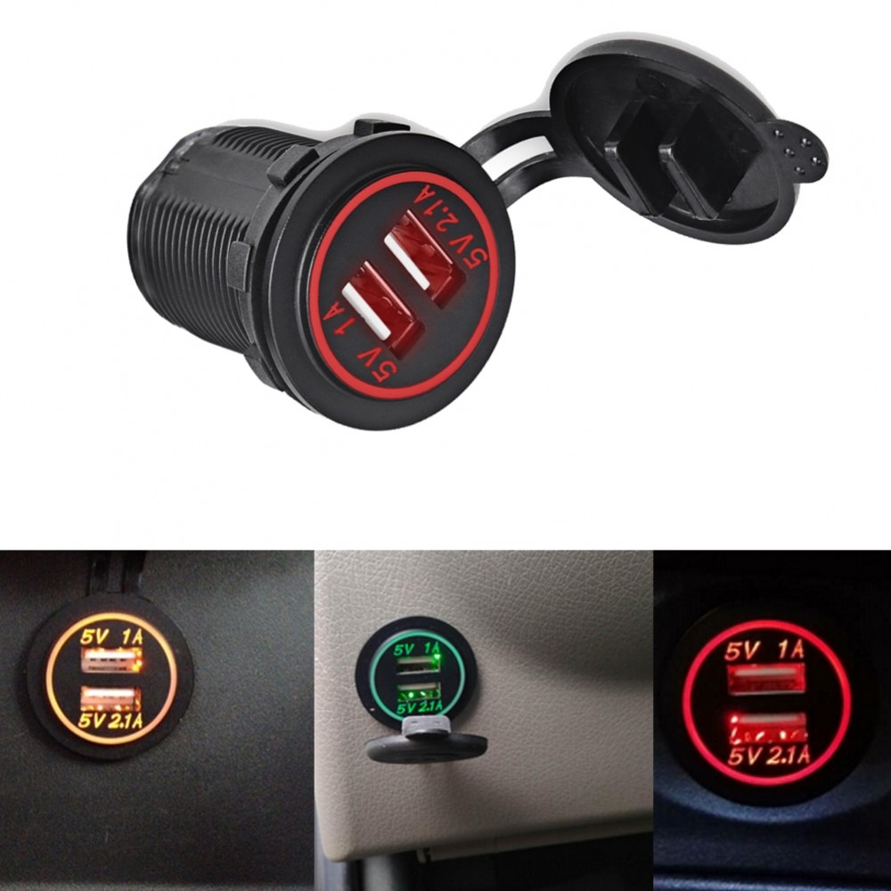 Truck ATV Boat USB Socket Charger Motorcycle 5V 2.1A 1A Car Cigarette Lighter Socket USB Charger Power Adapter Outlet 12V-24V