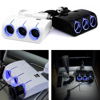 Onever Dual USB Port 3 Car Cigarette Lighter Plug Power Adapter 120W 5V Output Car Cigarette Lighter Socket Splitter Charger 12V