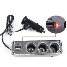 Hot Sale 12V Auto Charger Power Adapter Socket Splitter USB Port 3 Way Car Cigarette Lighter Promotion