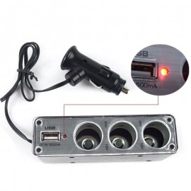High Quality 3 Way Car Cigarette Lighter Socket Splitter Charger Power Adapter DC+USB Port Plug 12V-24V