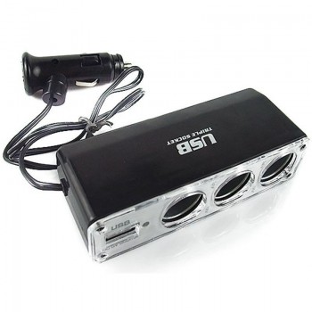 High Quality 3 Way Car Cigarette Lighter Socket Splitter Charger Power Adapter DC+USB Port Plug 12V-24V