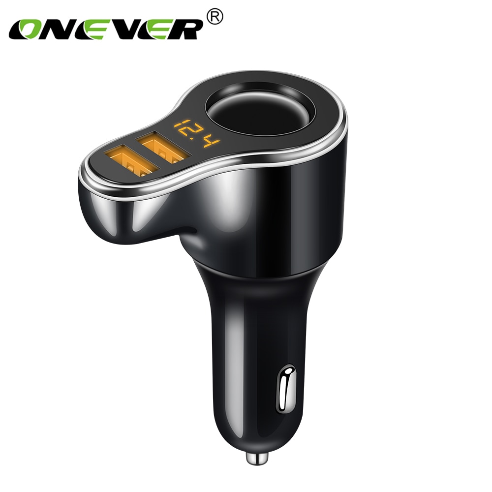 Onever Cigarette Lighter Socket 3.1A Dual USB Car Charger Adapter with Volmeter Support Smart Fast Charge DC 12-24V splitter