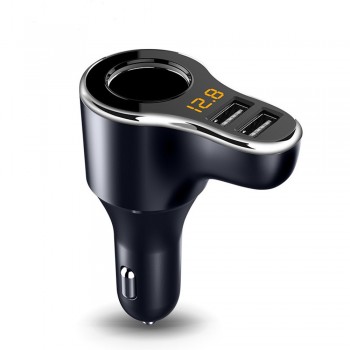 Onever Cigarette Lighter Socket 3.1A Dual USB Car Charger Adapter with Volmeter Support Smart Fast Charge DC 12-24V splitter