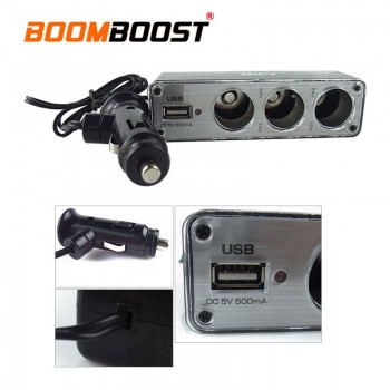 Charger Power Adapter Plug DC 12V Triple socket with one USB  Car Cigarette Lighter 3 Way Auto Socket Splitter 12V