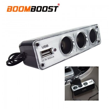 Charger Power Adapter Plug DC 12V Triple socket with one USB  Car Cigarette Lighter 3 Way Auto Socket Splitter 12V