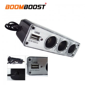 Charger Power Adapter Plug DC 12V Triple socket with one USB  Car Cigarette Lighter 3 Way Auto Socket Splitter 12V