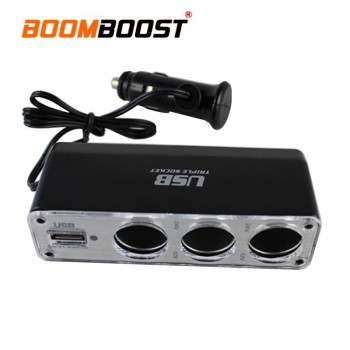 Charger Power Adapter Plug DC 12V Triple socket with one USB  Car Cigarette Lighter 3 Way Auto Socket Splitter 12V