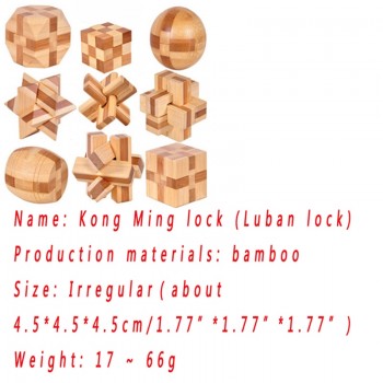 2017 New Design IQ Brain Teaser Kong Ming Lock 3D Wooden Interlocking Burr Puzzles Game Toy For Adults Kids MU881940