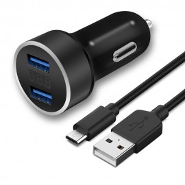 12V Aluminum Alloy Charger Adapter 3.1A Digital LED Voltage Display Dual USB Port Fast Car Charging Fit for iPhone X/8/7/6s/Plus
