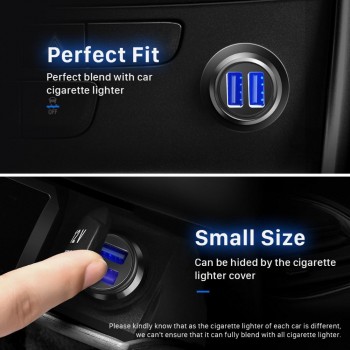 12V Aluminum Alloy Charger Adapter 3.1A Digital LED Voltage Display Dual USB Port Fast Car Charging Fit for iPhone X/8/7/6s/Plus