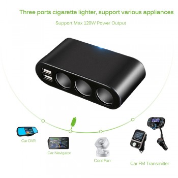 Onever 3 Way Auto Car Cigarette Lighter Socket Splitter Charger 3.1A Dual USB Car Charger Power Adapter for iPhone Samsung GPS