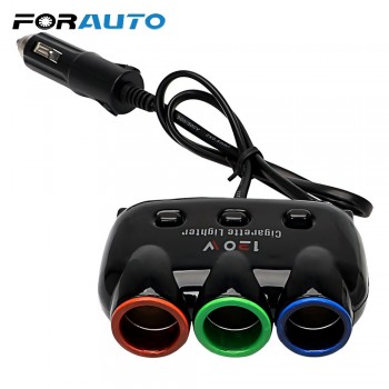 Lighter Splitter 12V-24V 120W Three Way Car Cigarette Lighter Adapter with Independent Switch Auto 5V/2.1A Dual USB Car Charger