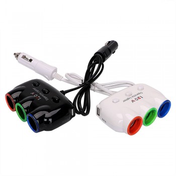 Lighter Splitter 12V-24V 120W Three Way Car Cigarette Lighter Adapter with Independent Switch Auto 5V/2.1A Dual USB Car Charger