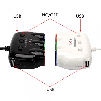 Lighter Splitter 12V-24V 120W Three Way Car Cigarette Lighter Adapter with Independent Switch Auto 5V/2.1A Dual USB Car Charger