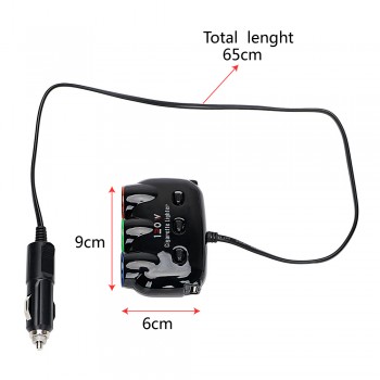 Lighter Splitter 12V-24V 120W Three Way Car Cigarette Lighter Adapter with Independent Switch Auto 5V/2.1A Dual USB Car Charger