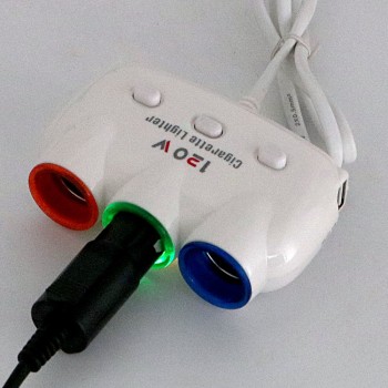 Lighter Splitter 12V-24V 120W Three Way Car Cigarette Lighter Adapter with Independent Switch Auto 5V/2.1A Dual USB Car Charger