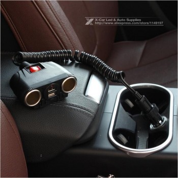Car Charger 3.1A 120W Dual USB Adapter 2 Socket Car Cigarette Lighter Splitter Adapter with Switch Build-in Fuse DC12V-24V