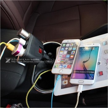 Car Charger 3.1A 120W Dual USB Adapter 2 Socket Car Cigarette Lighter Splitter Adapter with Switch Build-in Fuse DC12V-24V