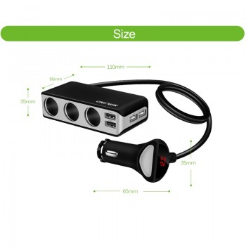 4 USB Port 3 Way power adapter Car Cigarette Lighter Socket Splitter DC 12~24V Cigarette Lighter Socket Black for iPhone Samsung