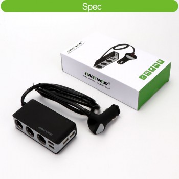 4 USB Port 3 Way power adapter Car Cigarette Lighter Socket Splitter DC 12~24V Cigarette Lighter Socket Black for iPhone Samsung