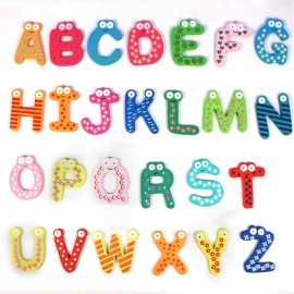 Free Shipping 2016 Hot Sale New Kids Toys 26pcs/set Wooden Cartoon Alphabet ABC~XYZ Magnets Child Educational Wooden Toy Gift