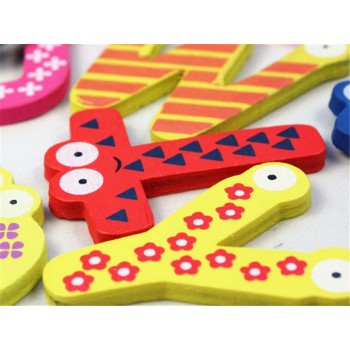 Free Shipping 2016 Hot Sale New Kids Toys 26pcs/set Wooden Cartoon Alphabet ABC~XYZ Magnets Child Educational Wooden Toy Gift