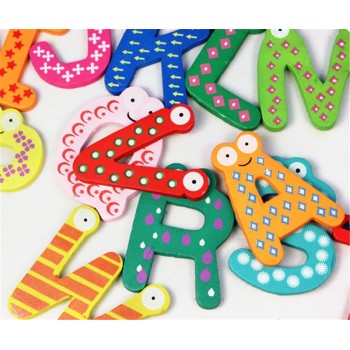 Free Shipping 2016 Hot Sale New Kids Toys 26pcs/set Wooden Cartoon Alphabet ABC~XYZ Magnets Child Educational Wooden Toy Gift