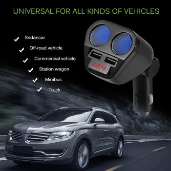 Onever 5V/3.4 A 120W Car Cigarette Lighter Socket Splitter Hub Power Adapter with Dual USB Charger Car Kits DVR GPS MP3 12V-24V