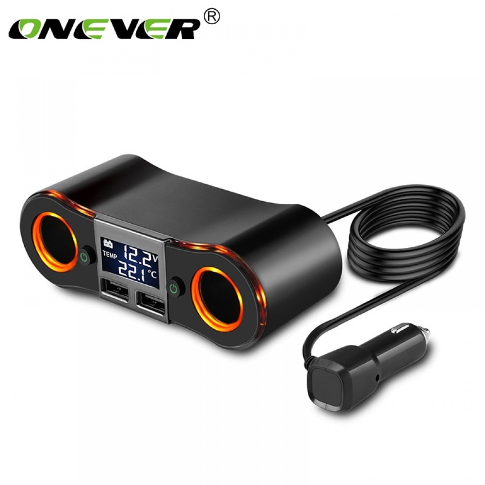 Onever 3.5A Dual USB Charger Car Cigarette Lighter Adapter 80W Power Socket Converter for DVR Car Voltage Display with 2 Switch